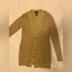 Ralph Lauren Metallic Gold Long Cardigan Sweater